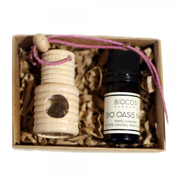 Aromaterapinis rinkinys: medinis difuzorius + 2 aromatai: BIO OASIS ir balzaminis kėnis Aromaterapinis rinkinys: medinis difuzorius + 2 aromatai: BIO OASIS ir balzaminis kėnis
